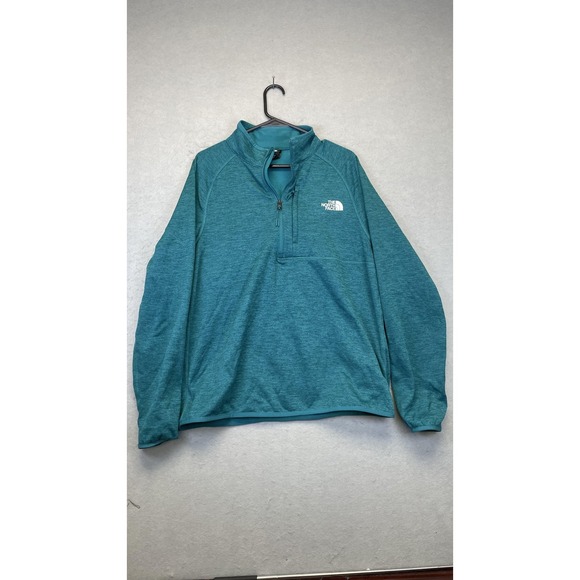 The North Face Pullover Mens Large Teal Heathered Quarter Zip Fleece Pocket Warm - Picture 1 of 8